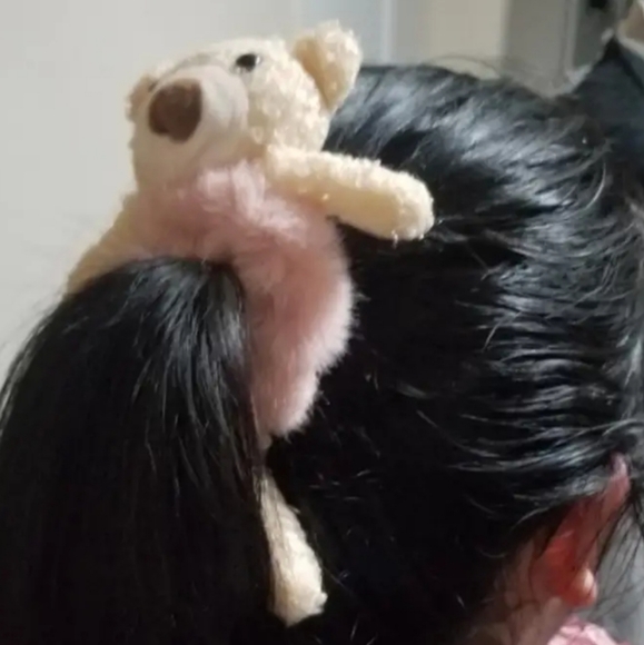 Teddy Bear w Fur belly Hair Scrunchie - Pink - Picture 3 of 8